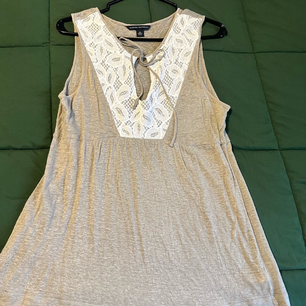 Banana Republic Gray/Brown Tank Top with White Lace